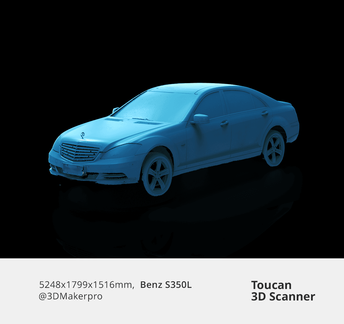 Complete 3D scan of a Benz S350L car model created by Toucan 3D scanner.