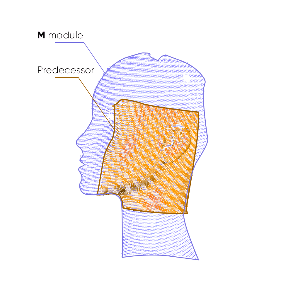 Face profile diagram showing 3DMakerpro Turtle M module's significantly larger capture area per frame versus predecessor.